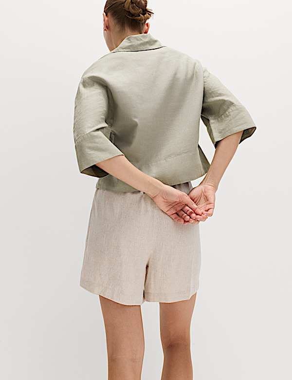 Linen Rich Collared Crop Top