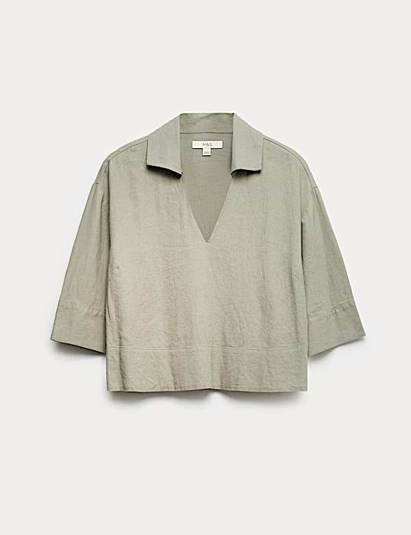 Linen Rich Collared Crop Top