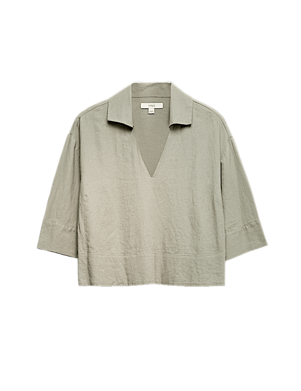 Linen Rich Collared Crop Top