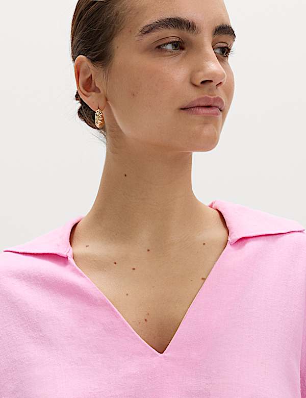 Linen Rich Collared Crop Top