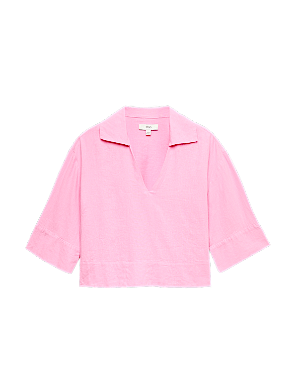 Linen Rich Collared Crop Top