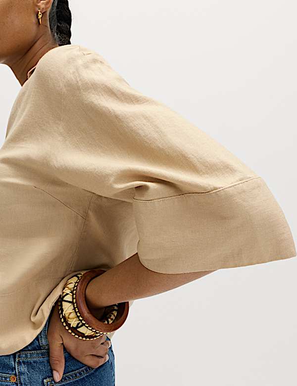 Linen Rich Collared Crop Top