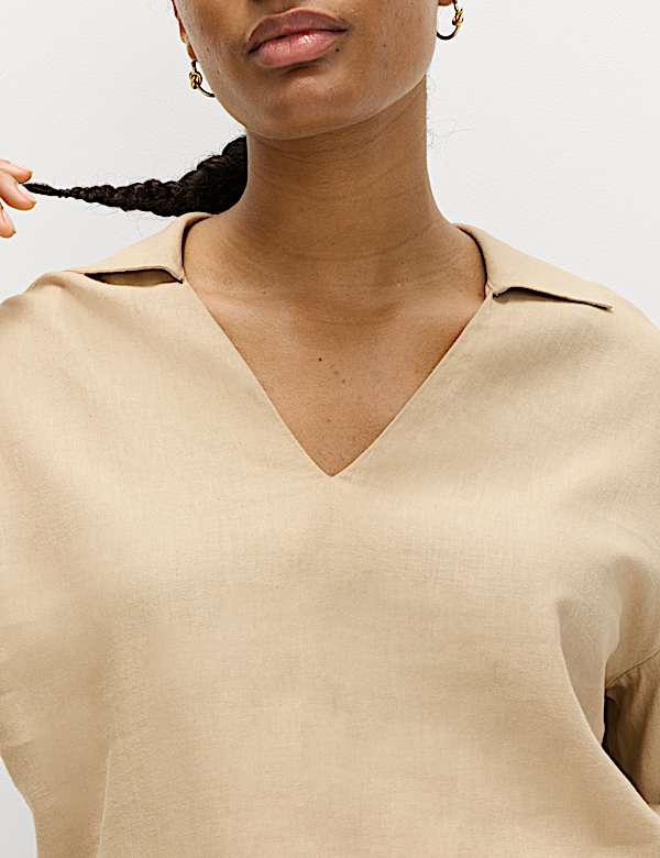 Linen Rich Collared Crop Top