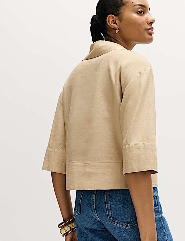 Linen Rich Collared Crop Top