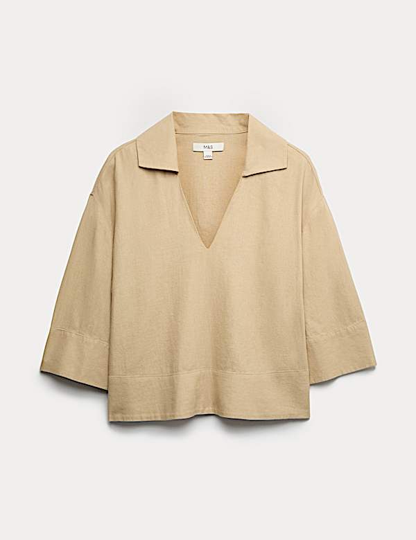 Linen Rich Collared Crop Top