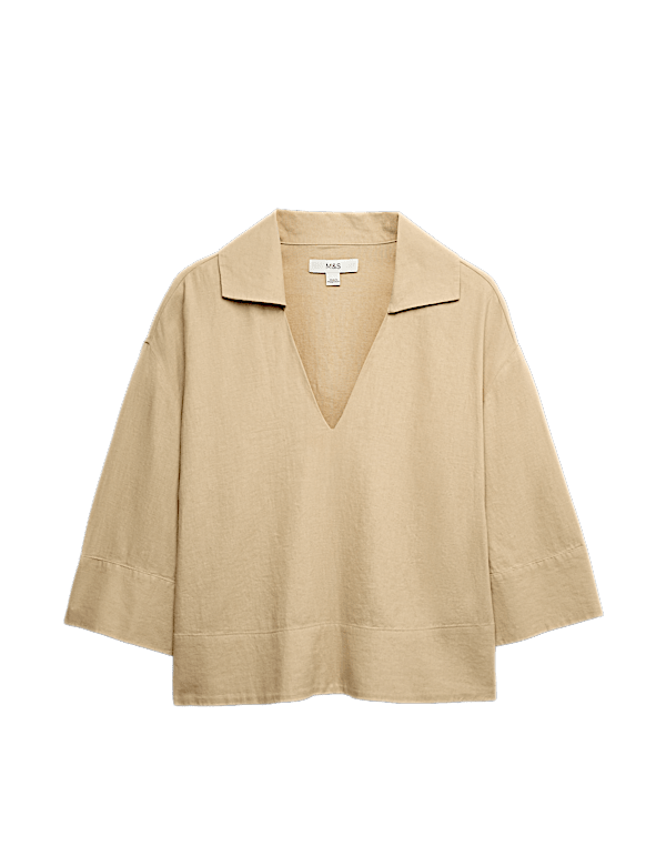 Linen Rich Collared Crop Top