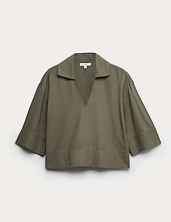 Linen Rich Collared Popover Crop Top - NZ