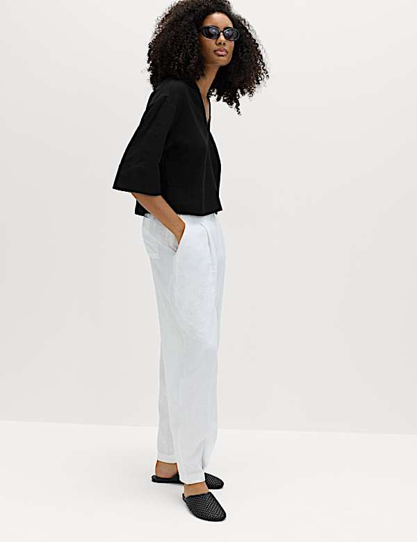 Linen Rich Collared Crop Top