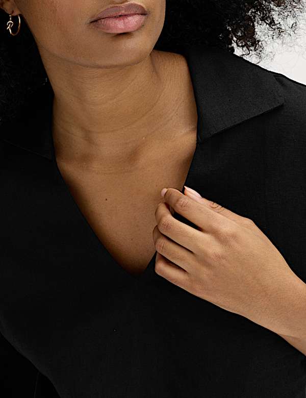 Linen Rich Collared Crop Top