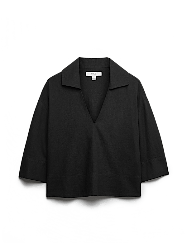 Linen Rich Collared Crop Top