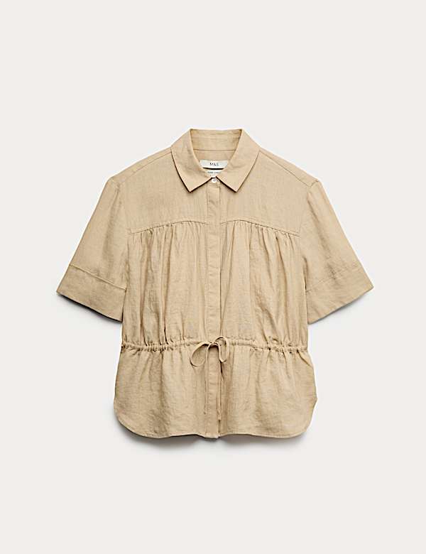 Pure Linen Relaxed Drawstring Shirt - AU
