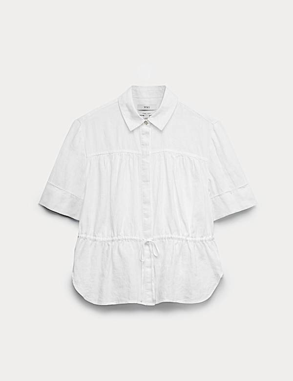 Bequemes Hemd aus reinem Leinen mit Kordelzug - AT