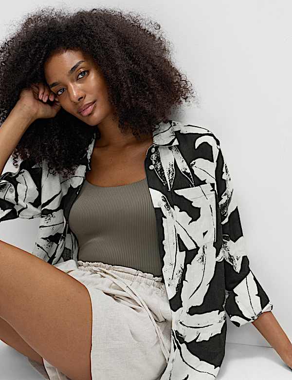 Pure Linen Printed Collared Shirt - RS