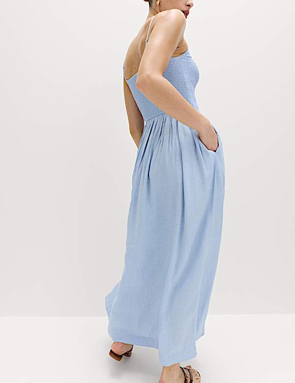 Robe midi en lin &agrave; fronces - BE