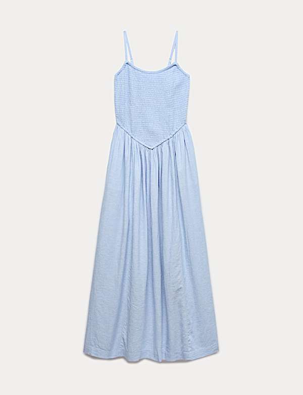 Linen Rich Shirred Midi Dress