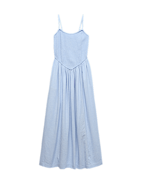 Linen Rich Shirred Midi Dress