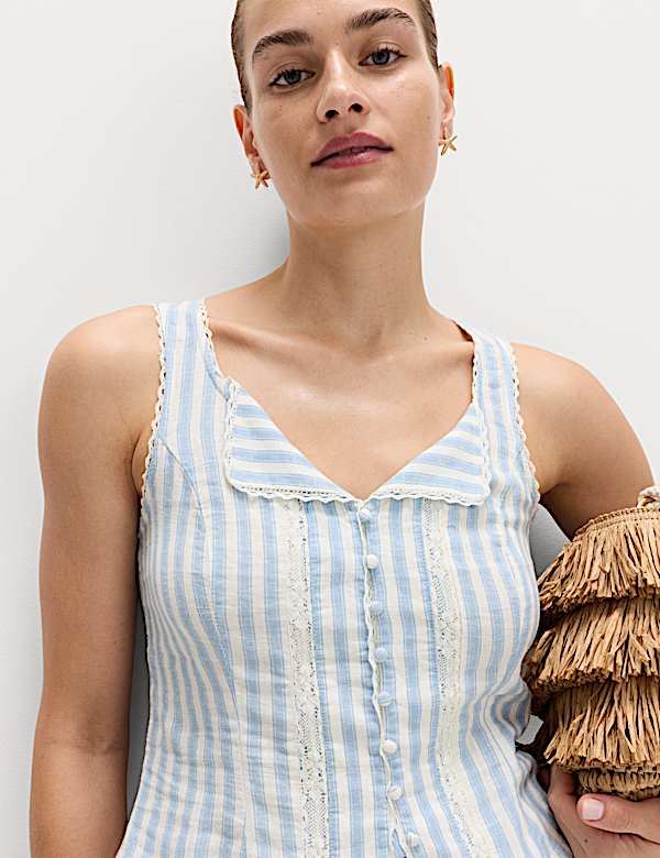 Linen Rich Lace Insert Top - SE