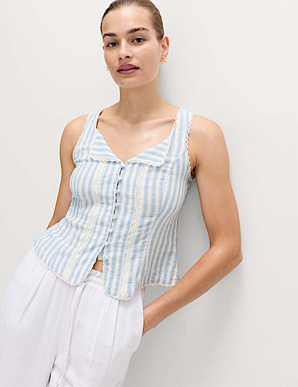 Linen Rich Lace Insert Top - SE