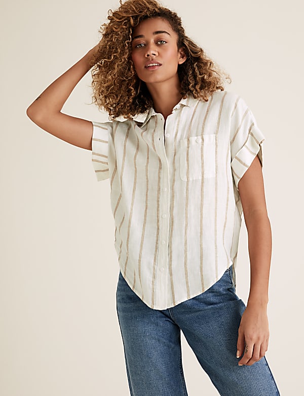 Pure Linen Striped Short Sleeve Shirt