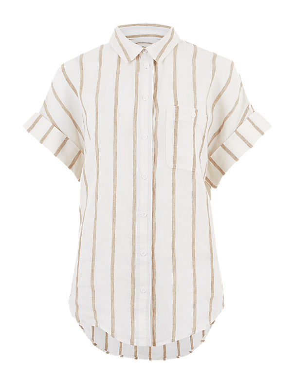 Pure Linen Striped Short Sleeve Shirt
