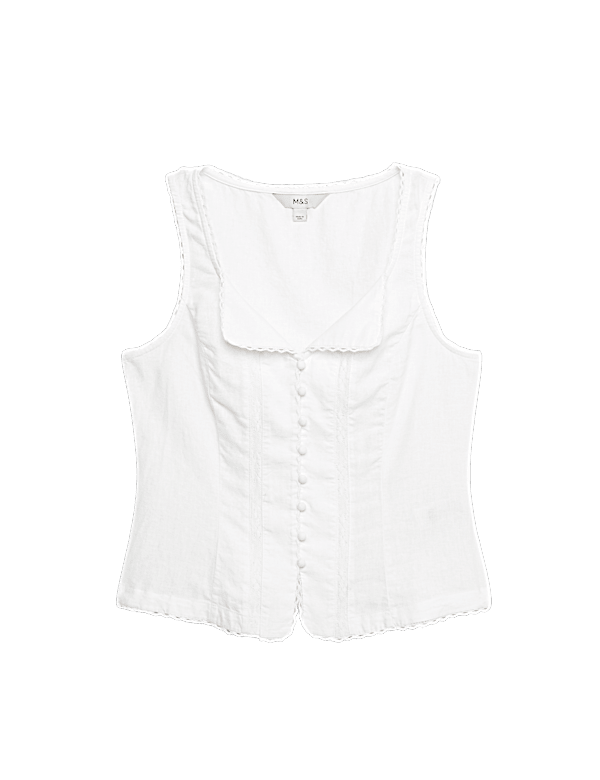 Linen Rich Lace Insert Button Detail Blouse