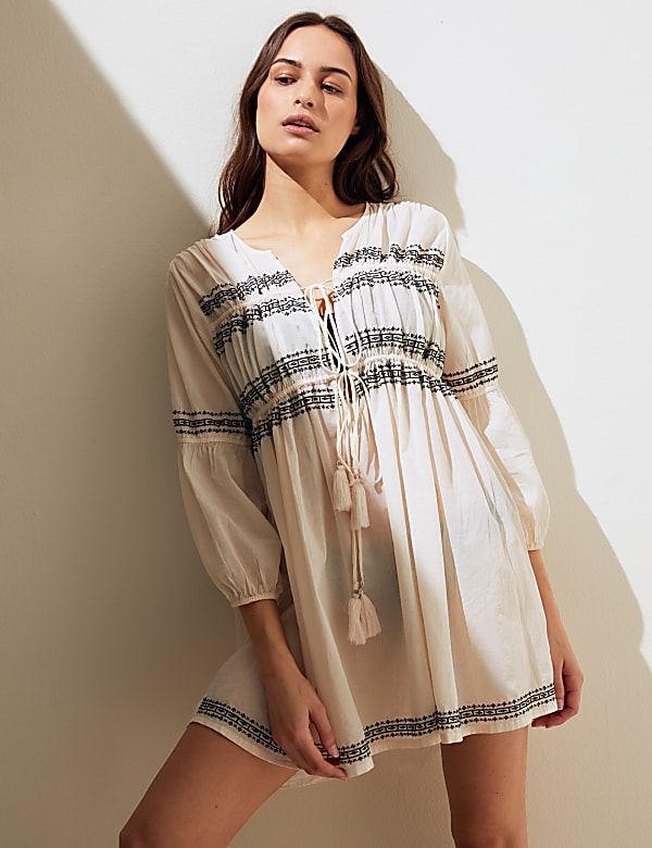 Buy Pure Cotton Embroidered Mini Beach Dress at Marks Spencer