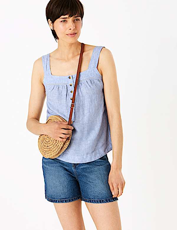 Pure Linen Square Neck Camisole Top