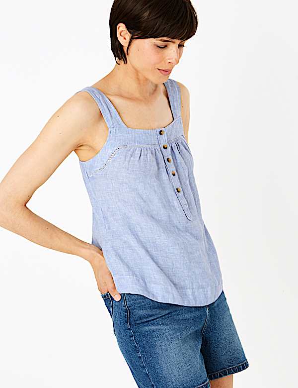 Pure Linen Square Neck Camisole Top