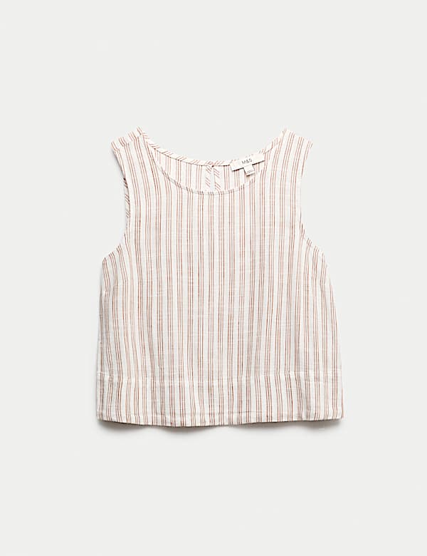 Striped Round Neck Vest Top with Linen