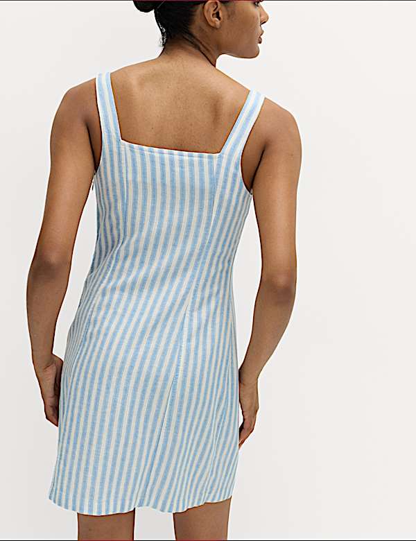 Linen Rich Striped Mini Shift Dress - VN