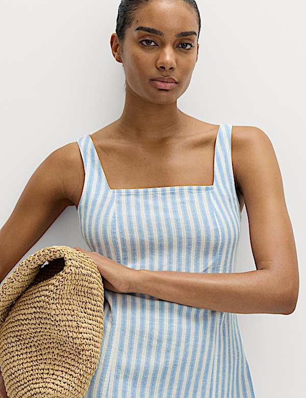Linen Rich Striped Mini Shift Dress - VN