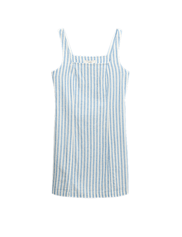 Linen Rich Striped Mini Shift Dress