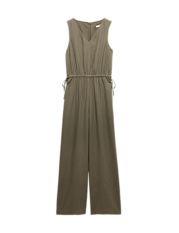 Linen Rich Tie Detail Sleeveless Jumpsuit