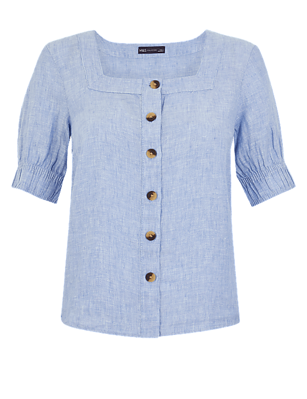 Pure Linen Square Neck Blouse