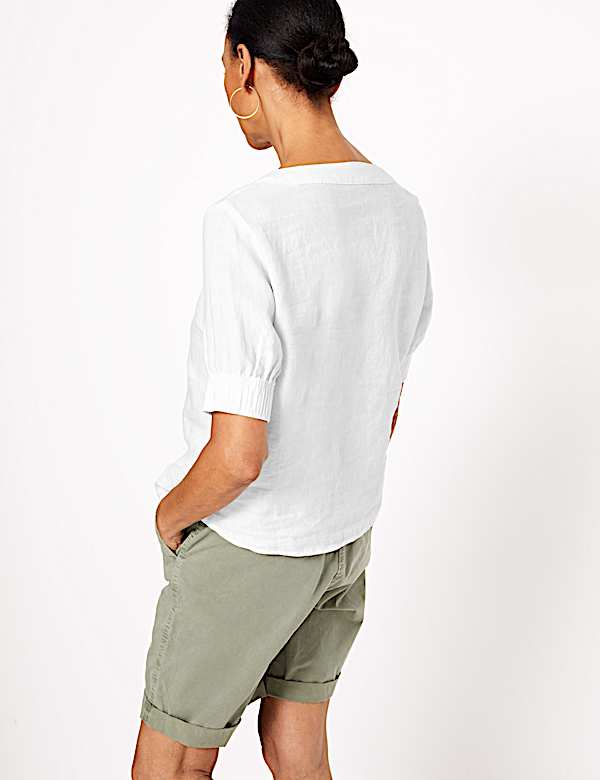 Pure Linen Square Neck Blouse