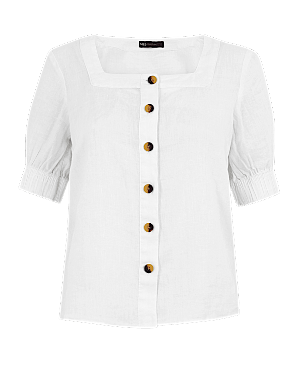 Pure Linen Square Neck Blouse