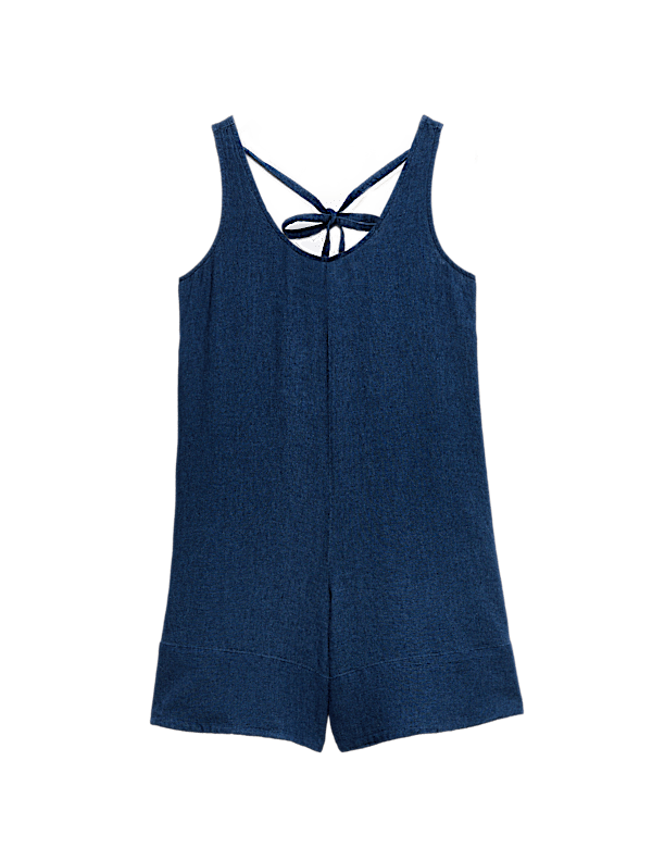 Linen Rich Tie Detail Sleeveless Volume Playsuit