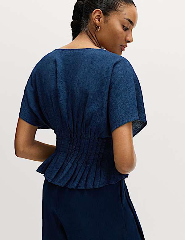 Linen Rich V-Neck Waisted Top - MX