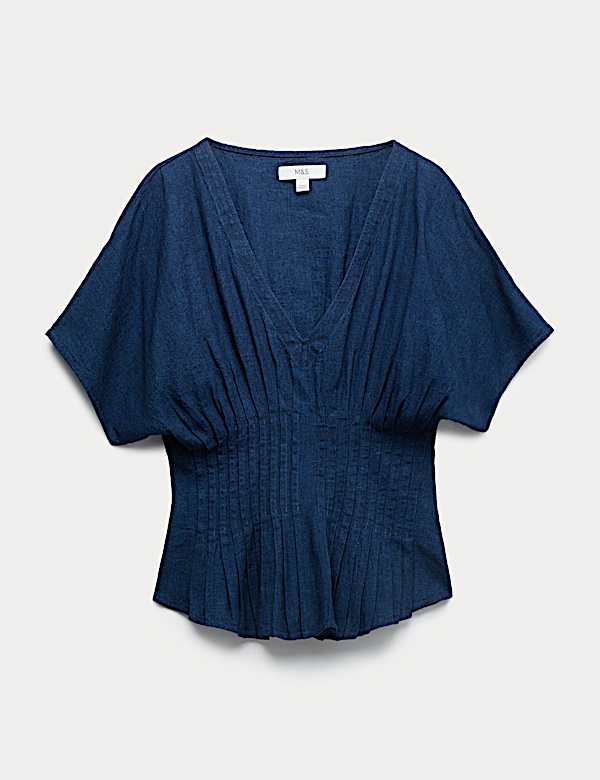 Linen Rich V-Neck Waisted Top - MX