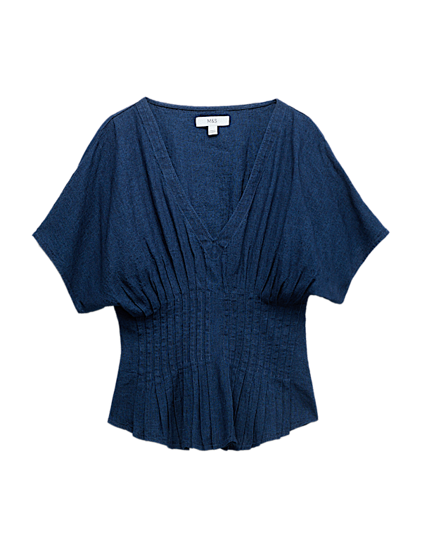 Linen Rich V-Neck Waisted Top