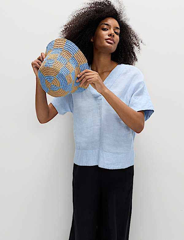 Pure Linen V-Neck Popover Top