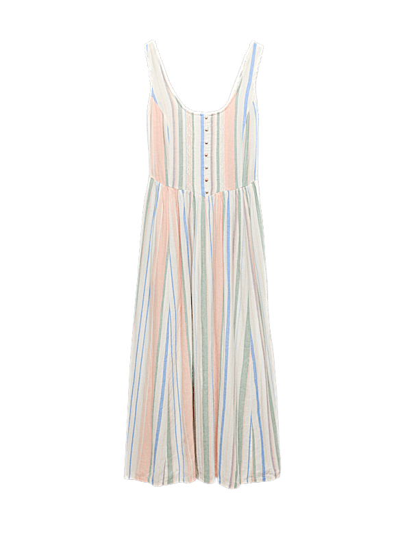 Linen Rich Lace Insert Strappy Midi Shift Dress