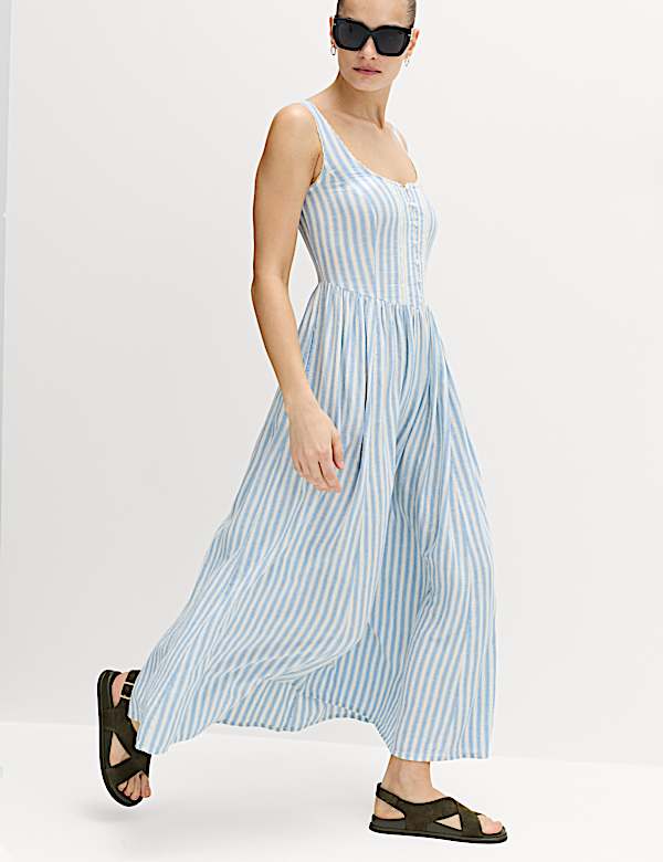 Linen Rich Lace Insert Strappy Midi Shift Dress