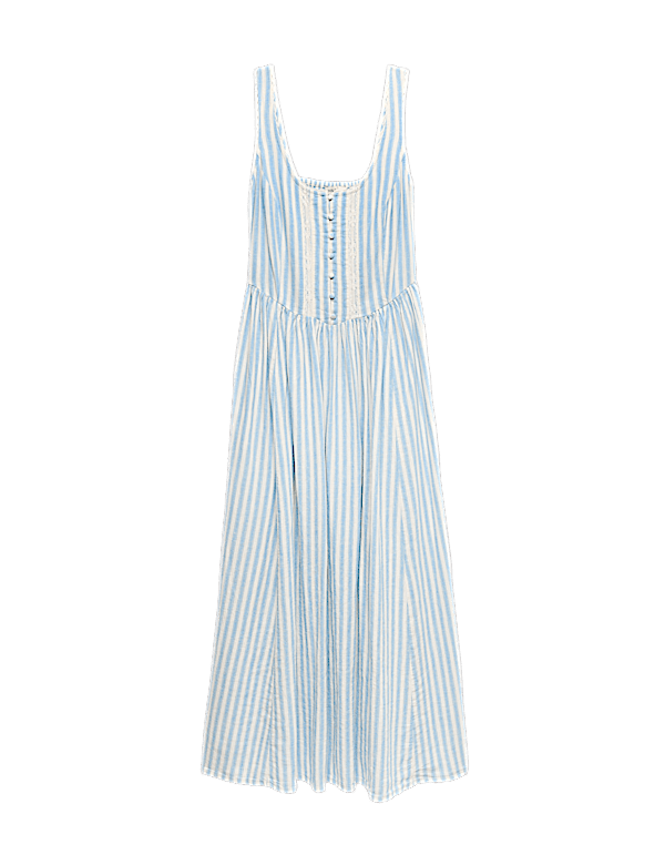 Linen Rich Lace Insert Strappy Midi Shift Dress