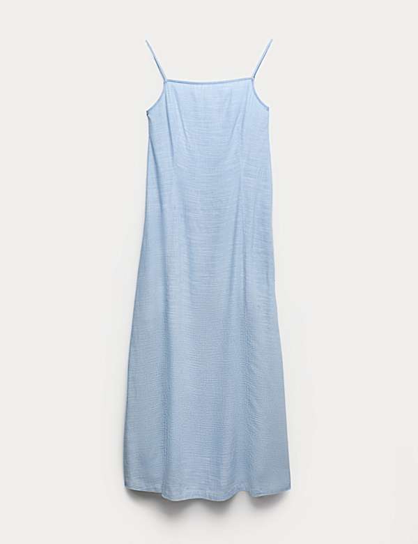 Square Neck Strappy Maxi Shift Dress with Linen - CH
