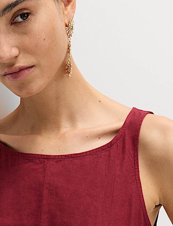 Linen Rich Waisted Mini Shift Dress