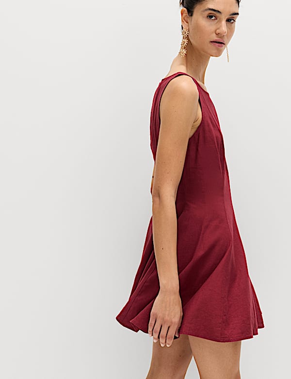 Linen Rich Waisted Mini Shift Dress