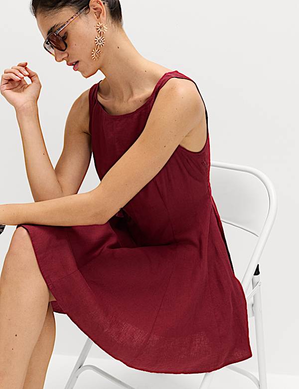 Linen Rich Waisted Mini Shift Dress
