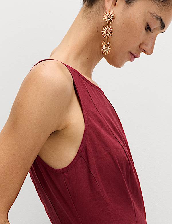 Linen Rich Waisted Mini Shift Dress