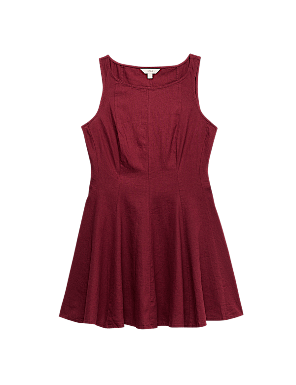 Linen Rich Waisted Mini Shift Dress